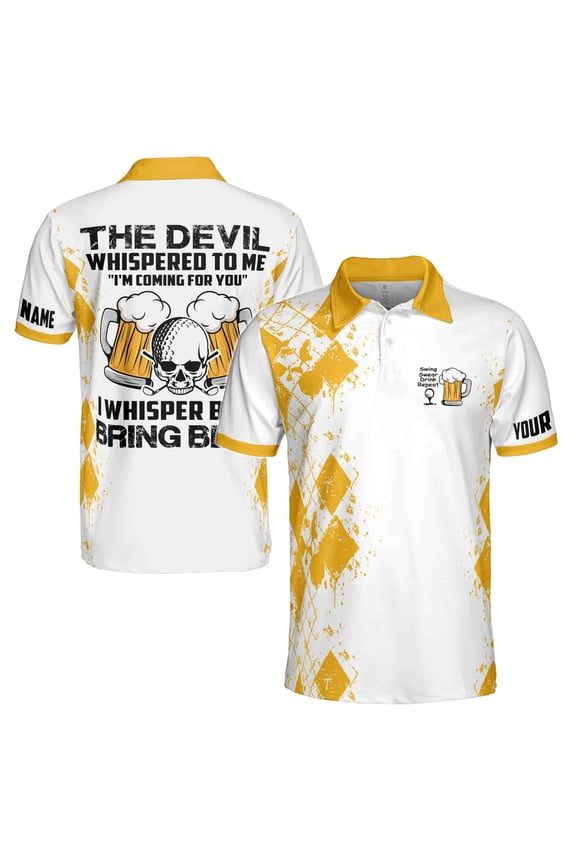 Funny Custom Name The Devil Whispered Bring Beer Skull Men's Polo Shirt S-5XL