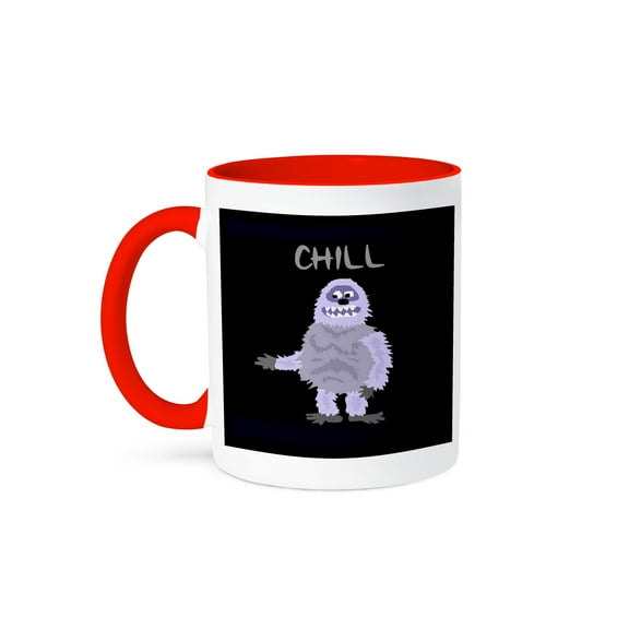 3drose, Funny Cute Abominable Snowman Chill Cartoon, 15oz Two-tone Red Mug