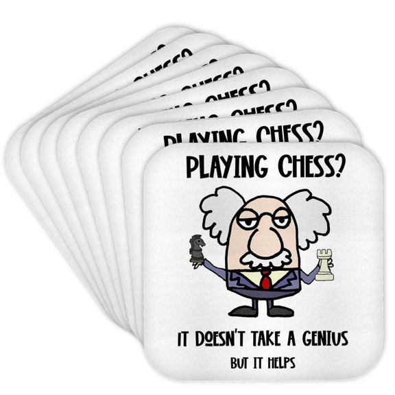 3drose, Funny Cute Albert Einstien Playing Chess Game Genius Satire, Set of 8 Coasters - Soft