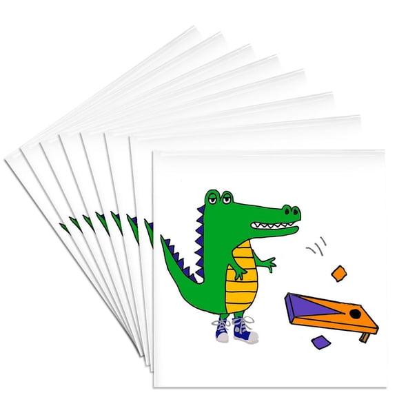 3drose, Funny Cute Alligator Playing Cornhole Game Sports Cartoon, Set of 8 Ceramic Tile Coasters