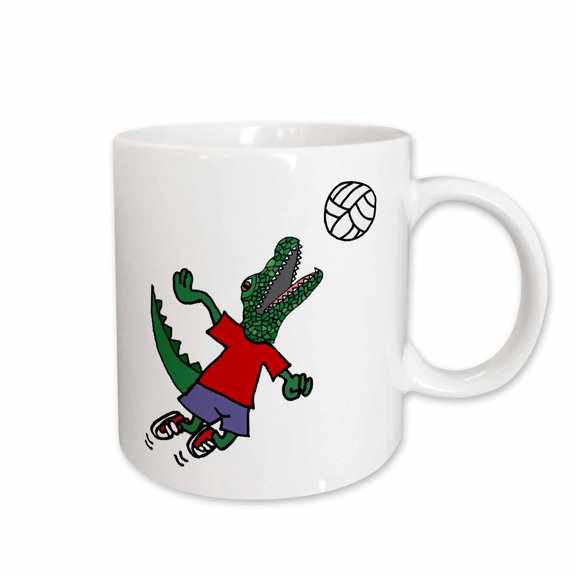 3drose, Funny Cute Alligator Playing Volleyball Spike Sports Gator Cartoon, 15oz Mug
