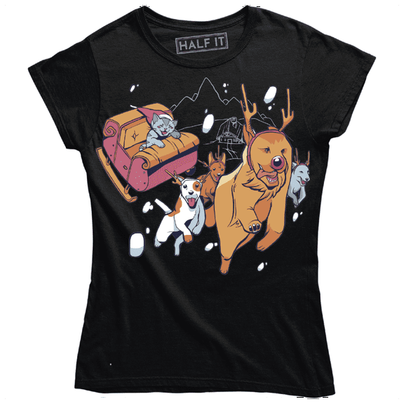 Funny Cute Animal Dog Reindeer And Santa Cat Happy Christmas Women's T-Shirt