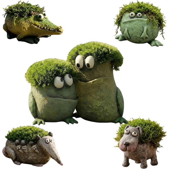 Funny Cute Animal Planter Collection,Cute Quirky Animal Flower Pot,Whimsical Animal Succulent Planter,Animal Shaped Planter Gift for Gardeners Animal Lovers Home Décor (Frog Pals)