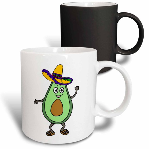3drose, Funny Cute Avocado Man Wearing Sombrero and Sandals, 11oz Magic Transforming Mug