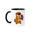 thumbnail image 1 of 3dRose, Funny Cute Baby Sea Otter with Purple Daisy Flower Cartoon, 11oz Two-Tone Black Mug, 1 of 3