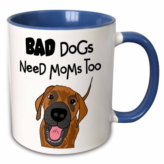 3drose, Funny Cute Bad Dogs Need Moms Too Lab Mix Rescue Dog, 15oz Two-tone Blue Mug
