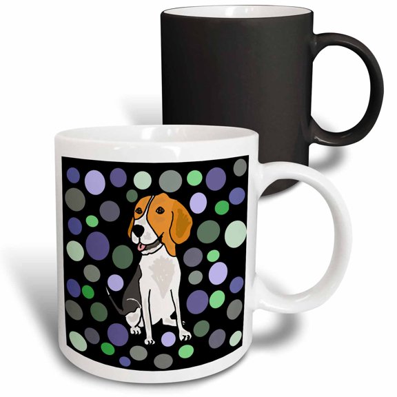 3drose, Funny Cute Beagle Hound Dog and Circle Pattern Abstract Art, 11oz Magic Transforming Mug