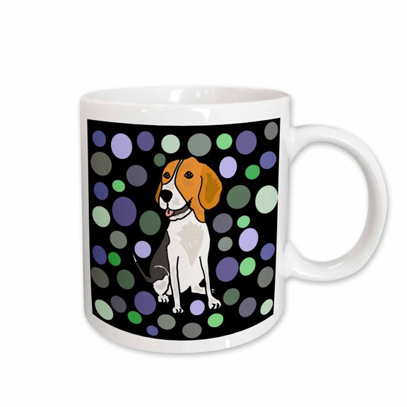 3drose, Funny Cute Beagle Hound Dog and Circle Pattern Abstract Art, 11oz Mug
