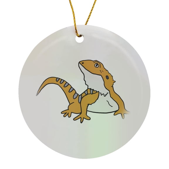 3drose, Funny Cute Bearded Dragon Lizard Cartoon for Bearded Dragon Lovers, Circle Porcelain Ornament