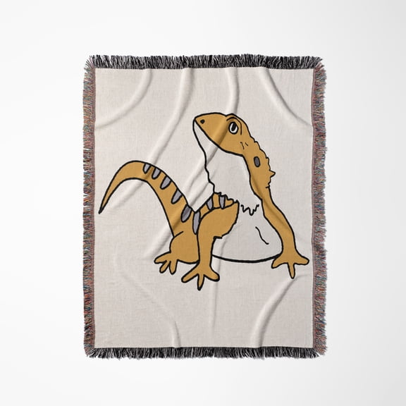 Funny Cute Bearded Dragon Lizard Cartoon For Bearded Dragon Lovers, Woven Blanket