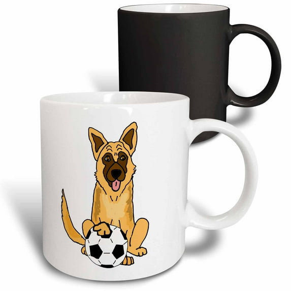 3drose, Funny Cute Belgian Malinois Dog Playing Soccer Cartoon, 11oz Magic Transforming Mug