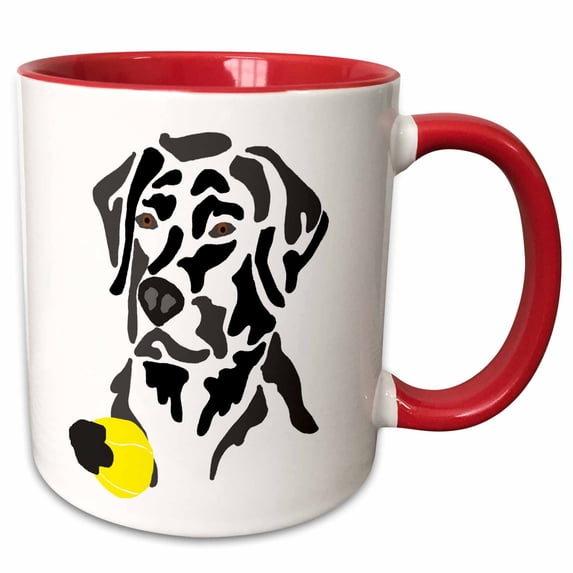 3drose, Funny Cute Black Labrador Retriever Dog Tennis Ball Abstract Art, 11oz Two-tone Red Mug