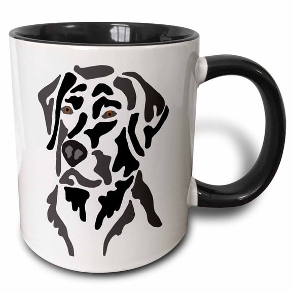 3drose, Funny Cute Black Labrador Retriever Puppy Dog Abstract Art, 15oz Two-tone Black Mug
