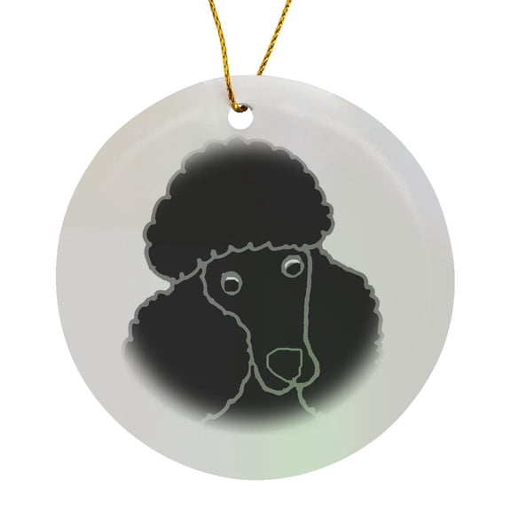 3drose, Funny Cute Black Miniature Toy Poodle Puppy Dog Face Cartoon, Circle Porcelain Ornament