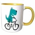thumbnail image 1 of 3drose, Funny Cute Blue T-rex Dinosaur Riding Bicycle Primitive Art Cartoon, 11oz Two-tone Yellow Mug, 1 of 6