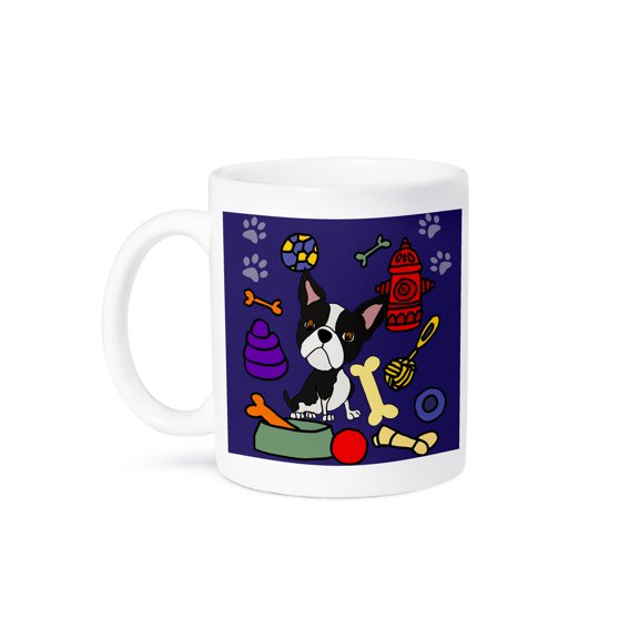 3drose, Funny Cute Boston Terrier Puppy Dog and Dog Toys Abstract Art, 11oz Mug