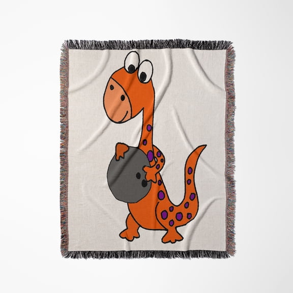 Funny Cute Brontosaurus Dinosaur Bowling Cartoon, Woven Blanket