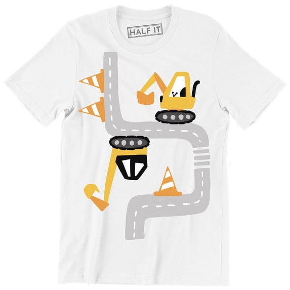 Funny Cute Cartoon Excavators In An Ongoing Street Construction Mens T-Shirt