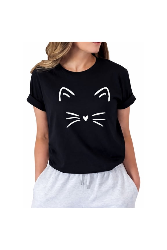 Funny Cute Cat Face Heart Nose Cat Lover Womens T-Shirt