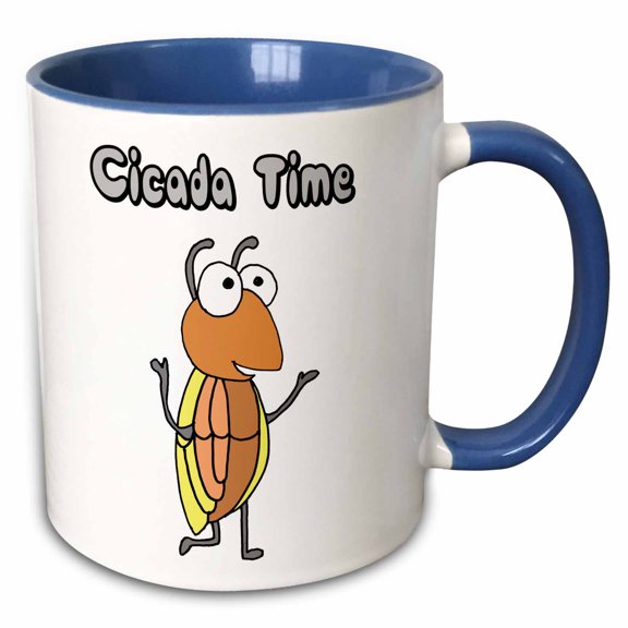 3drose, Funny Cute Cicada Time Insect Bug Cartoon, 11oz Two-tone Blue Mug