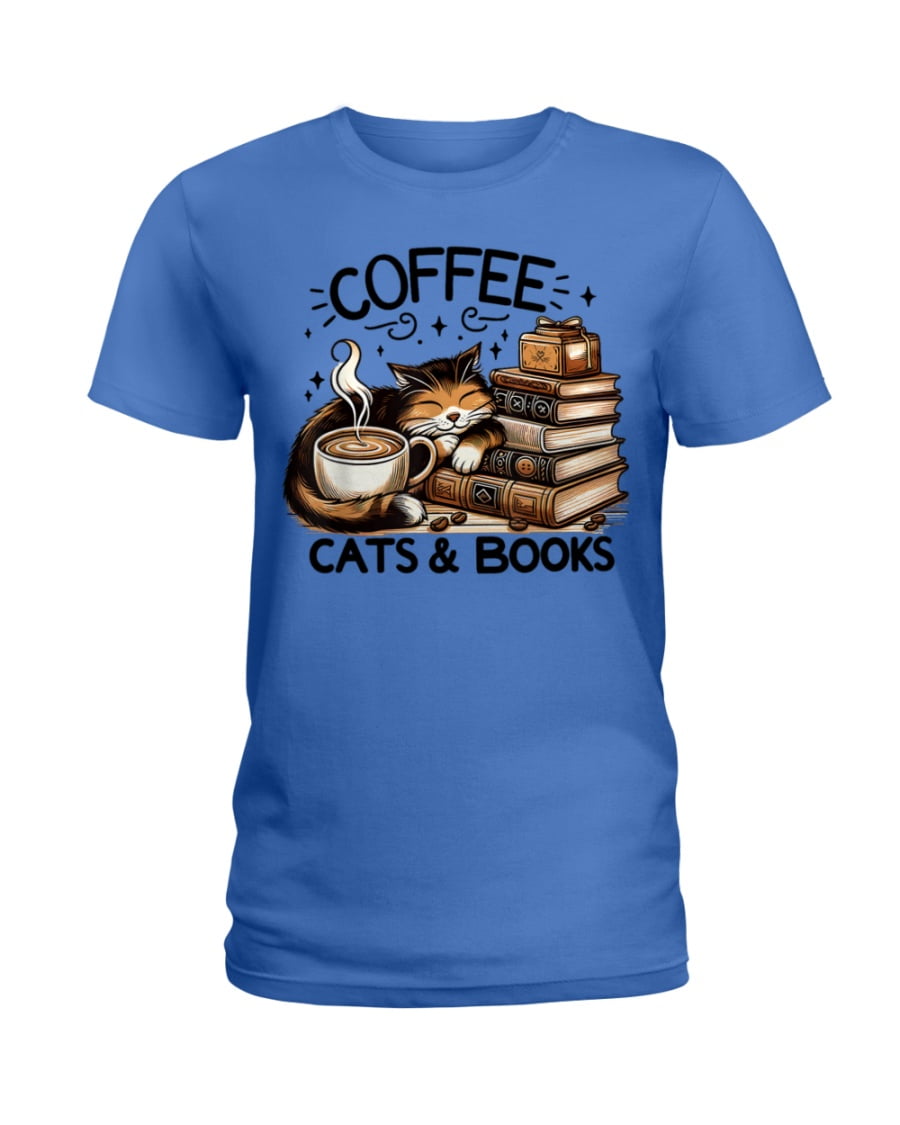 Funny Cute Coffee Cats Books Lover Gift Idea Women Men Kids TShirt