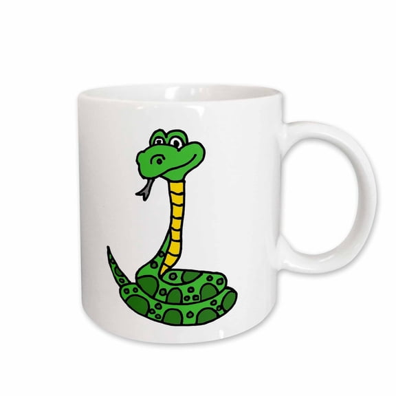 3drose, Funny Cute Coiled Greeen Python Snake Cartoon, 11oz Mug