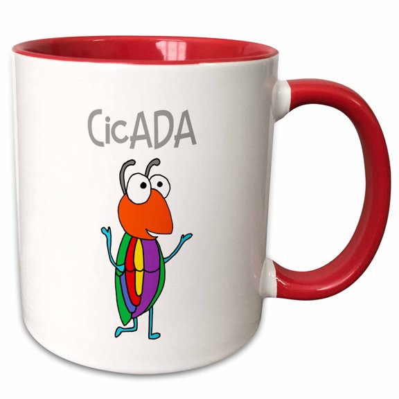 3drose, Funny Cute Colorful Cicada Insect Bug Cartoon, 11oz Two-tone Red Mug