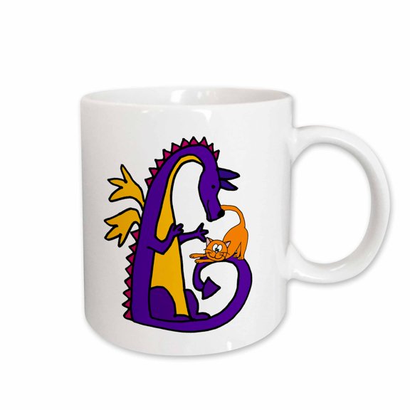 3drose, Funny Cute Colorful Dragon Talking to Orange Kitty Cat Cartoon, 11oz Mug