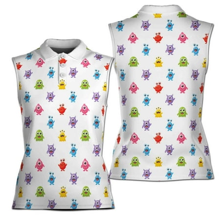 Funny Cute Colorful Monster Cartoon Golf Women Sleeveless Polo XS-4XL