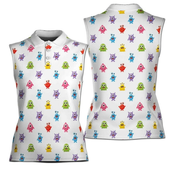 Funny Cute Colorful Monster Cartoon Golf Women Sleeveless Polo XS-4XL
