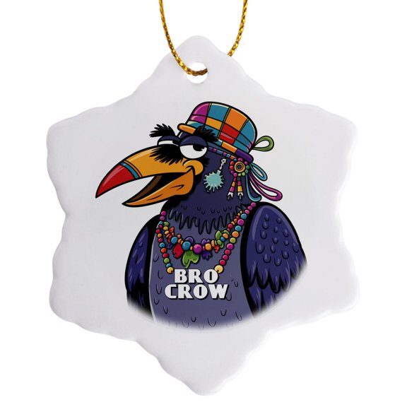 3drose, Funny Cute Cool Abstract Bro Crow Bro Code Pun with Crow Bird, 3 inch Snowflake Porcelain Ornament