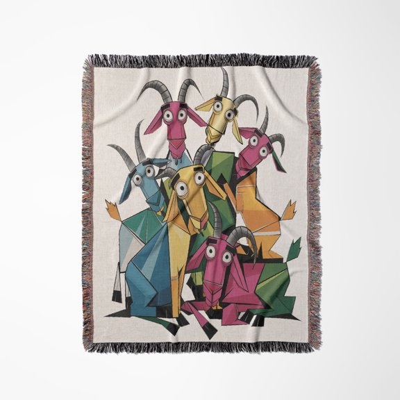 Funny Cute Cool Artistic Colorful Goats Pattern Animal Abstract, Woven Blanket