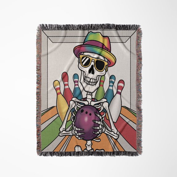 Funny Cute Cool Colorful Abstract Skeleton Bowling Sports, Woven Blanket