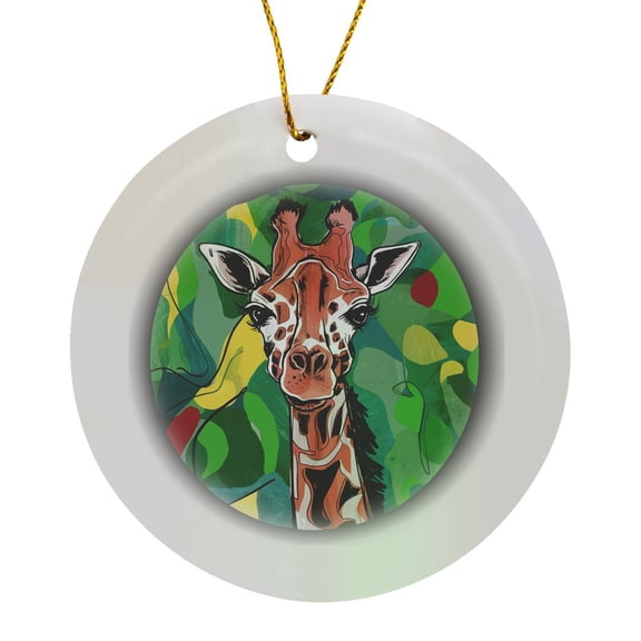 3drose, Funny Cute Cool Colorful Giraffe Face Abstract Art, Circle Porcelain Ornament