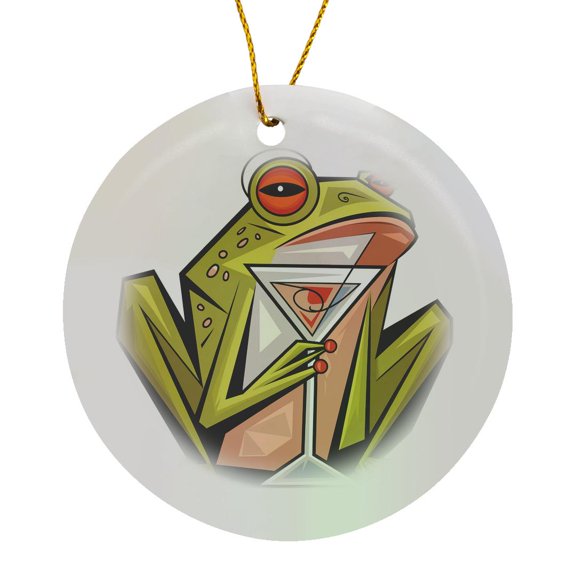 3drose, Funny Cute Cool Frog Drinking Martini Nature Animal Abstract, Circle Porcelain Ornament