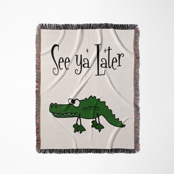 Funny Cute Cool See Ya Later Alligator Gator Cartoon, Woven Blanket