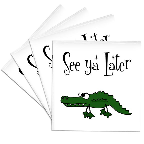 3drose, Funny Cute Cool See Ya Later Alligator Gator Cartoon, Set of 4 Ceramic Tile Coasters