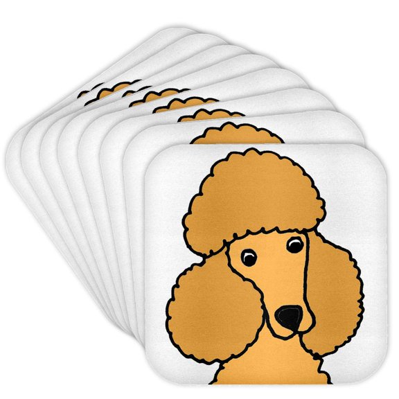 3drose, Funny Cute Cream or Apricot Miniature Toy Poodle Puppy Dog Face, Set of 8 Coasters - Soft