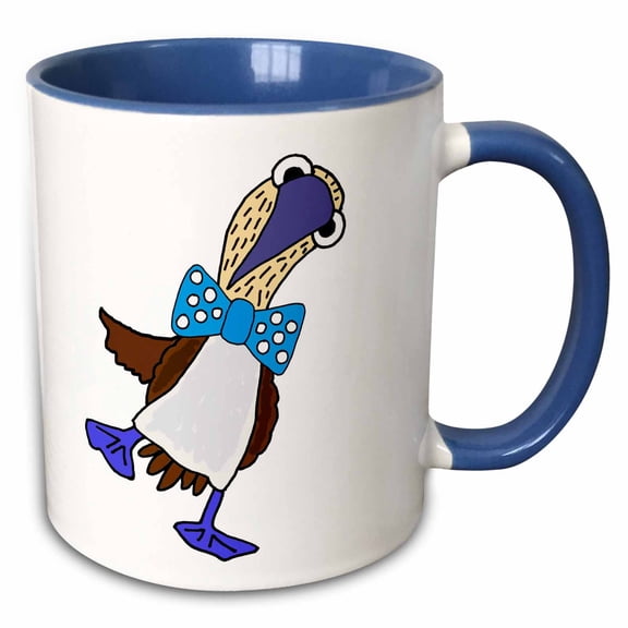 3drose, Funny Cute Dancing Blue Footed Booby Bird in Blue Polka Dot Bow Tie, 15oz Two-tone Blue Mug