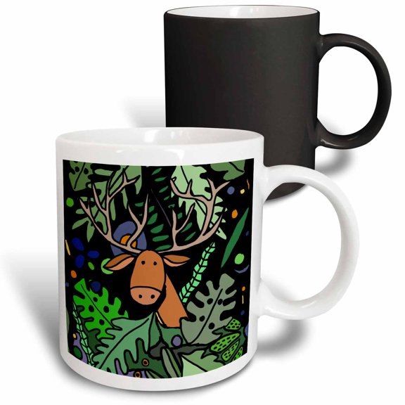 3drose, Funny Cute Deer Buck in the Forest Cartoon, 11oz Magic Transforming Mug
