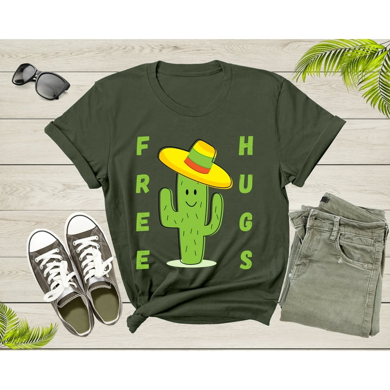 Funny Cute Desert Cactus Plant Color Hat Free Hugs Sarcastic T Shirt Cactus Lover Gift T Shirt for Men Women Kids Boys Girls Graphic Tshirt