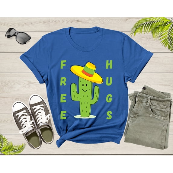 Funny Cute Desert Cactus Plant Color Hat Free Hugs Sarcastic T-Shirt Cactus Lover Gift T Shirt for Men Women Kids Boys Girls Graphic Tshirt