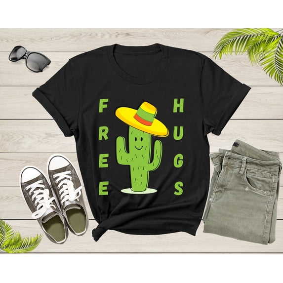 Funny Cute Desert Cactus Plant Color Hat Free Hugs Sarcastic T-Shirt Cactus Lover Gift T Shirt for Men Women Kids Boys Girls Graphic Tshirt