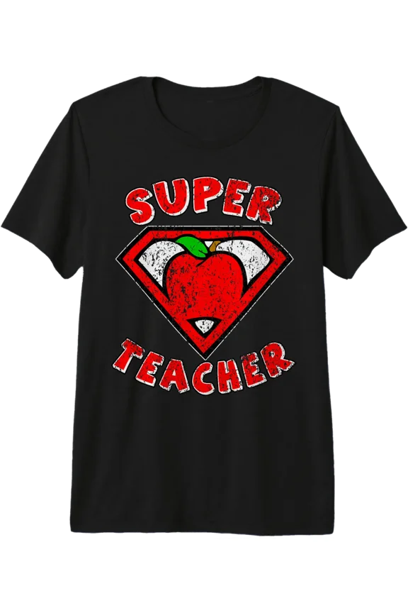 Funny Cute Distressed Super Teacher Superhero Apple Shirt Premium Tri-Blend T-Shirt