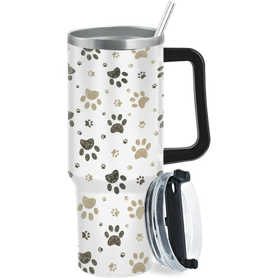Funny Cute Dog Paws 40oz Tumbler With Handle Gifts For Daughters Skinny Tumbler With Lid And Straw For School