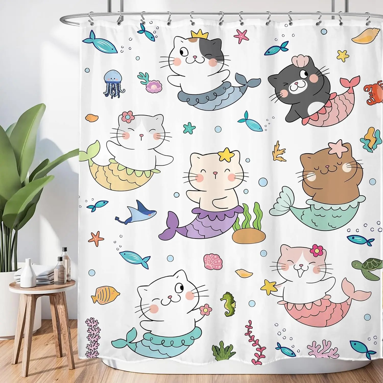 Funny Cute Dogs Shower Curtain Kids Cartoon Animal Lovely Paw Print