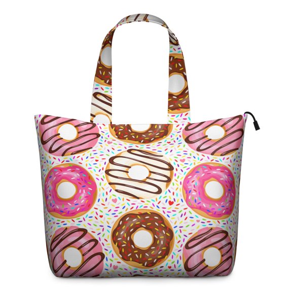 Funny & Cute Donut-Themed Shoulder Bag, Spacious Weekender Tote with Interior Organization, Lightweight for Women and College Students