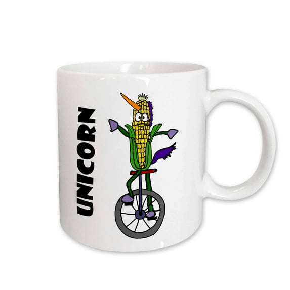 3drose, Funny Cute Ear of Corn on Unicycle Unicorn Pun Cartoon, 15oz Mug
