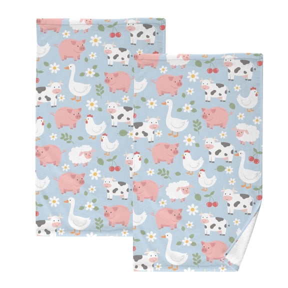 Funny Cute Farm Animals Cotton Towel Set Face Hand Towels 2 Pack Soft Absorbent 16x28in