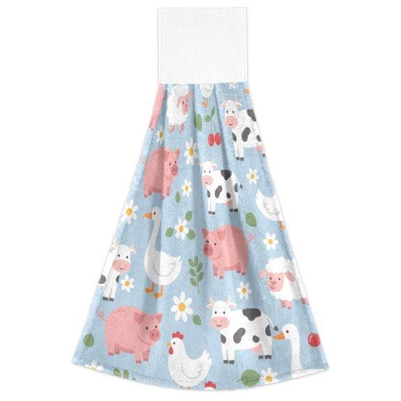 Funny Cute Farm Animals Hand Towels 2 Pack Quick Dry Velvet Soft with Velcro Kitchen Bath 14x18in